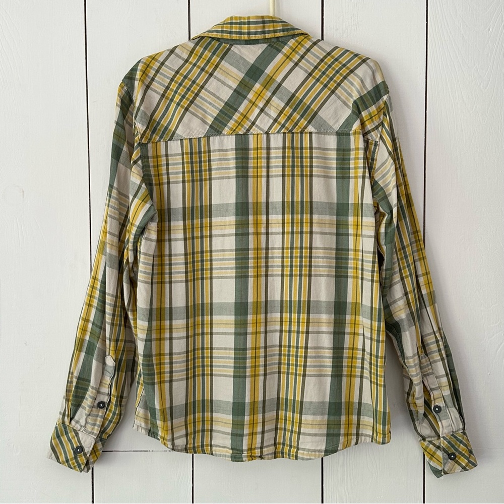 EMS Eastern Mountain Sports Plaid Flannel Shirt Sz S Green Yellow Grunge - Picture 2 of 9